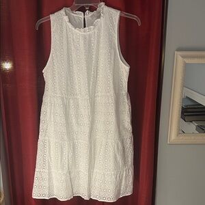 LOFT White Eyelet Tiered Ruffle-Neck Mini Dress
